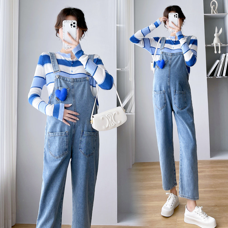 孕妇秋装套装时尚款大码孕妇装春秋款牛仔背带裤子秋季两件套上衣,淘宝优惠券,粉丝福利购,淘宝优惠卷