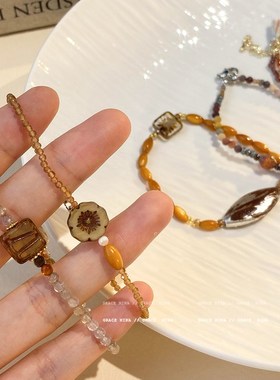 秋日旷野!美拉德天然石串珠手链女款叠戴情侣手串复古民族风手饰