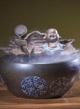 大型客厅玄关流水器招财风水轮喷泉陶瓷鱼缸加湿器禅意摆件装饰品