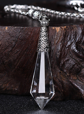 灵摆吊坠复古天然白水晶双尖天使之泪项链饰品男女生日礼物