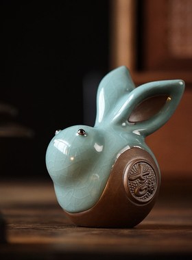 创意陶瓷兔子摆件家居客厅办公室装饰兔年生肖动物本命年礼品定制