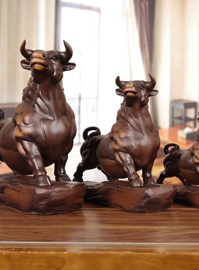 实木雕刻牛摆件招财牛纯木质公司办公室装饰M店铺开业商务礼品工