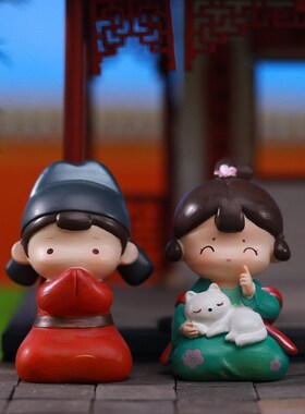 西安文创青梅竹马古装唐风情侣摆件桌面I手办公仔树脂人物车载装