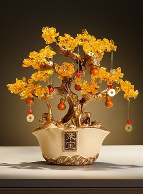 新中式客厅摇钱树摆件办公室前台酒柜高档发财树装饰开业乔迁礼品