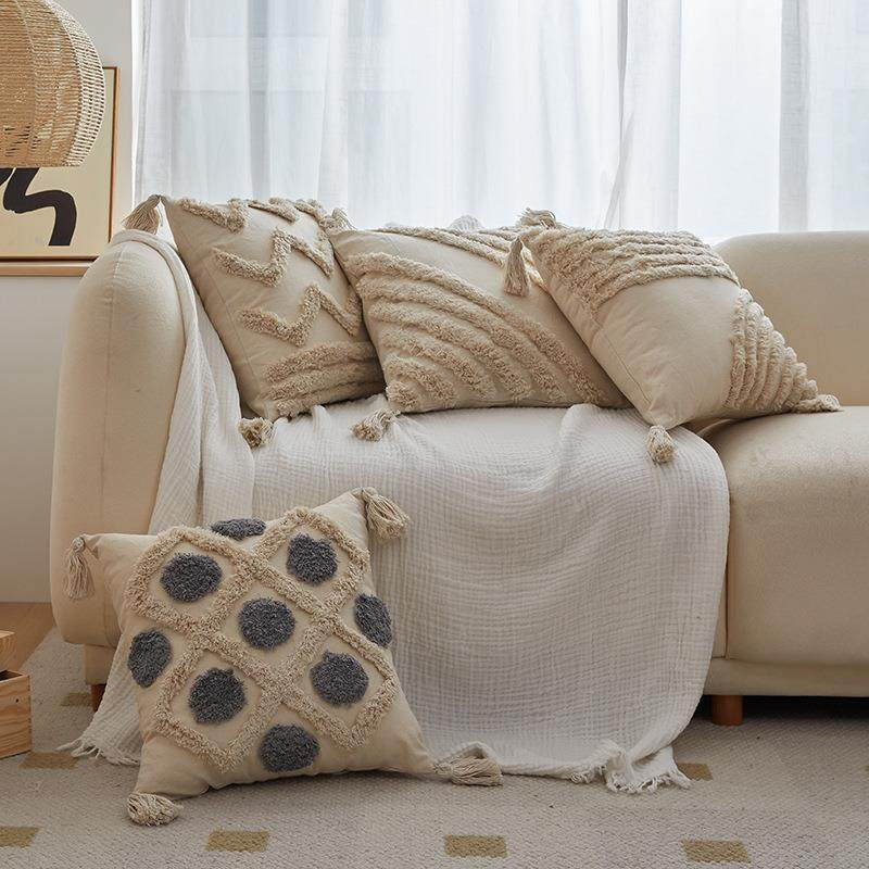 秋冬新款簇绒流苏侘寂波西米亚风抱枕靠枕靠垫沙发客厅毛绒抱枕,淘宝优惠券,粉丝福利购,淘宝优惠卷