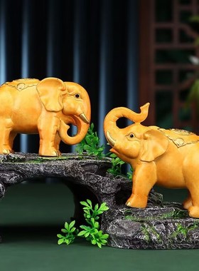 纯黄铜大象财宝对象一对吸水象业乔迁礼品吉祥家居客厅装饰