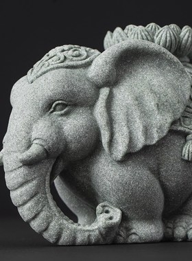 石头大象一对家居客厅办公室桌面装饰品吉祥物工艺品乔迁礼品