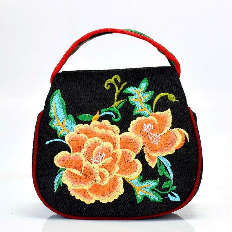 2025新款民族风绣花包包女刺绣小方包黑色手提双袋零钱手机包时尚,淘宝优惠券,粉丝福利购,淘宝优惠卷