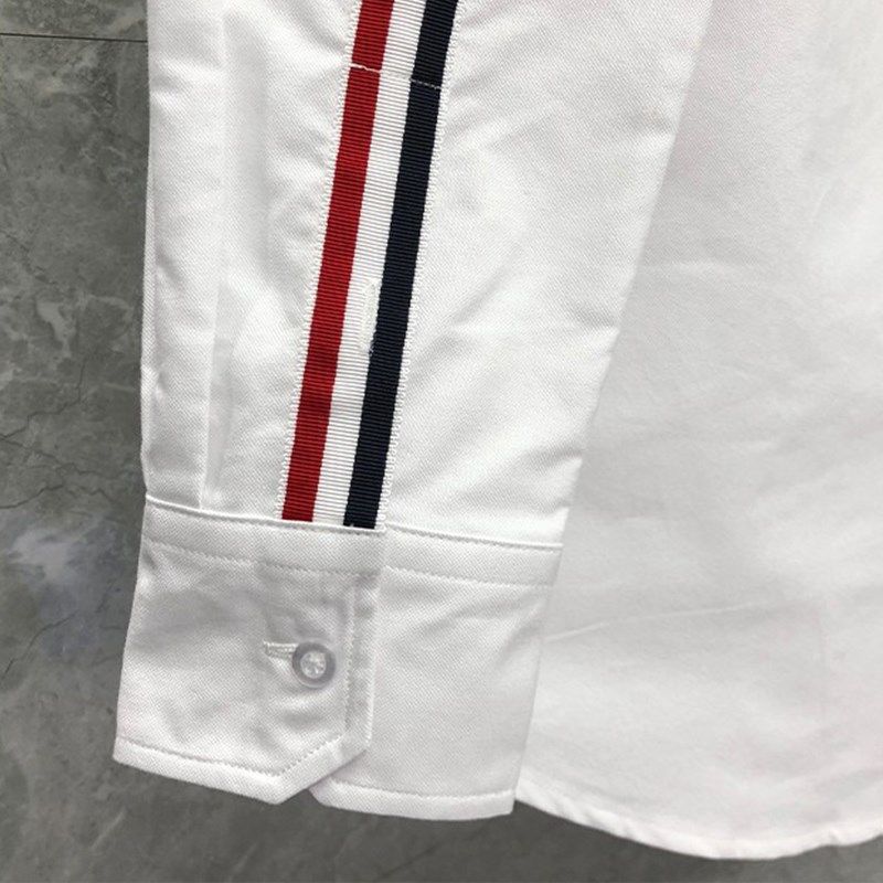 TB白色衬衫男2024夏季新款韩版时尚修身袖口条纹休闲长袖情侣衬衣,淘宝优惠券,粉丝福利购,淘宝优惠卷