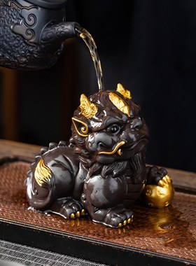 招财貔貅开过辟光邪紫砂茶宠玩可养镇家宅办公室陶瓷桌面装饰茶盘
