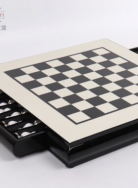 高档木质国际象棋盘练习套装创意锌合金烤漆棋子客厅游戏工艺礼品