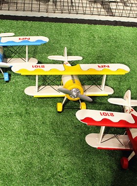 复古怀旧铁d艺飞机滑翔机铁皮模型橱窗摆件摄影道具创意礼物工艺