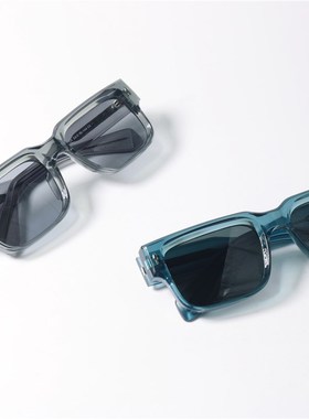 独特灰蓝色方形粗框太阳眼镜UV400抗UV复N古简约可配近视太阳眼镜