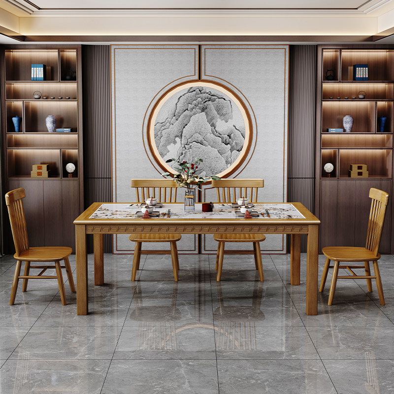 现代实木亮光岩板餐桌椅组合4人6人简约家用小户型长方形吃饭桌子,淘宝优惠券,粉丝福利购,淘宝优惠卷