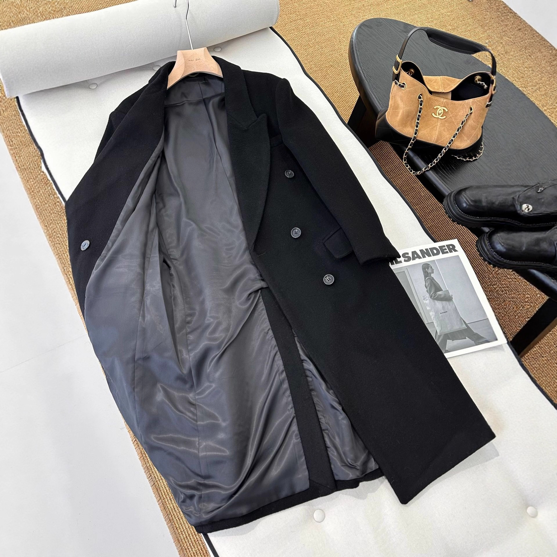 杨S林同款!柜3.5W+!直身廓形正肩羊毛大衣中长款毛呢外套女秋冬 - 图2