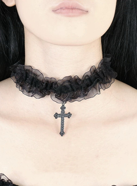 简约y2k十字架蕾丝项圈甜酷个性小众辣妹choker项链配饰哥特颈环