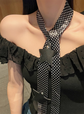 千禧风辣妹黑白波点星星系领带女款个性y2k时尚潮流原宿风配饰品