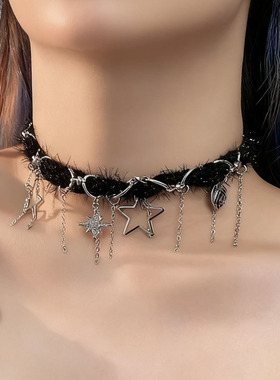甜酷辣妹风超闪镶钻星星吊坠项圈