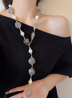 欧美风不规则树脂串珠项链长款女