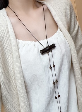 木质竹子项链女长款毛衣链卫衣链