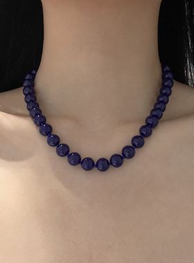 蓝色串珠项链锁骨链女颈链毛衣链