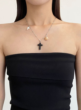 暗黑十字架吊坠项链女锁骨链颈链