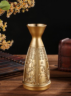 复古黄铜画油梅兰竹菊储酒器饭堂酒店装饰酒具浮雕百福分酒壶摆件