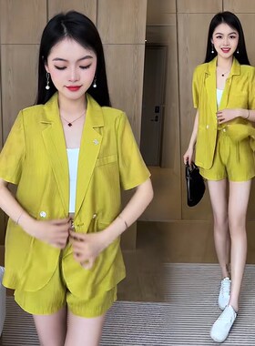小个子短袖短裤套装女装时尚气质2025夏季新款洋气减龄西装两件套