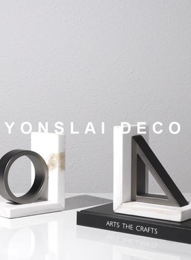 现代极简轻奢大理石金属几何书档软装饰品样板房S间书靠艺术品摆