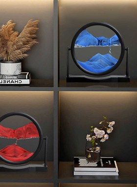 可旋转3d流e沙画办公室桌面摆件艺术沙漏客厅酒柜电视柜装饰品礼