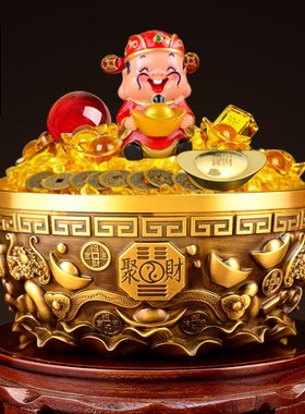 聚宝盆财神摆件负债清零客厅铜制家用的招财沈P万三生意人家里聚