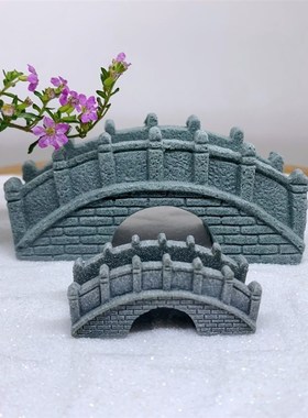 鱼缸水族箱水草水陆缸苔藓造景装饰F躲避摆件小桥钓鱼老头石桥盆