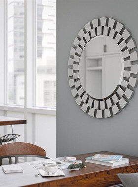 新款轻奢美式复古圆形餐厅玄关E卧室浴室壁饰壁挂墙面装饰镜