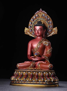 藏式密宗彩绘仿尼泊尔o手工工艺阿弥陀佛像背光无量佛供奉铜像摆