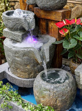 花园生态鱼池大i型落地假山流水摆件阳台庭院室外造景露台布置
