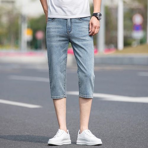 牛仔七分裤男士宽松夏季薄款五分裤过膝7分休闲 短裤男土八分 - 图0