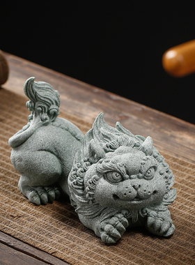 可爱卡通萌宠招财瑞兽貔貅一对青砂石摆件创意鱼缸客厅桌面装饰品