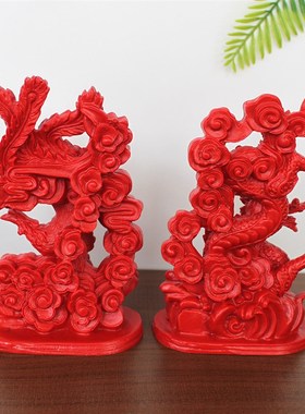 天然朱砂龙凤摆件火凤凰朱雀家居装饰品龙凤呈祥结婚订婚祝福礼物