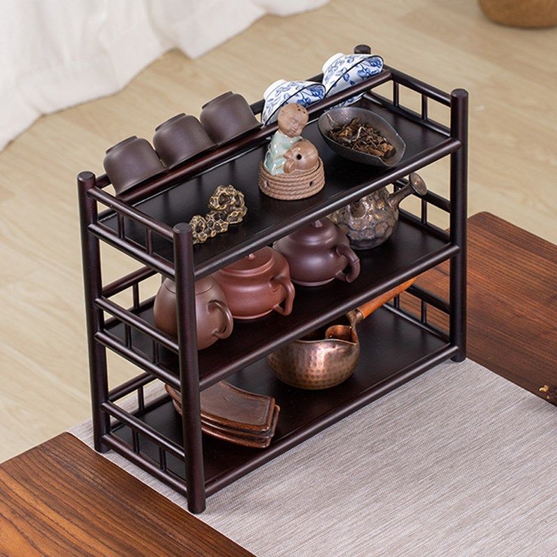 Desktop teapot rack small Bogu rack tea cup rack tea set storage rack multi-layer tea room countertop drain cup holder Chinese style