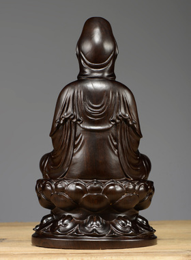 黑檀木雕刻观音佛像摆件坐莲观世音菩萨像家居客厅送礼实木工艺品