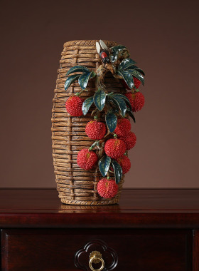 陶瓷工艺开业礼品家居电视酒柜门客厅办公室荔枝花瓶装饰摆件招财