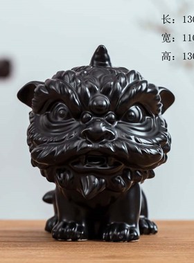 狮来运转新中式陶瓷创意狮子玄关摆件镇宅醒狮乔迁客厅桌面装饰品