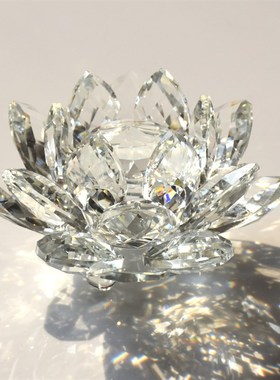 水晶莲花摆件汽车七彩莲花蜡烛座家居车内装饰手机珠宝柜台摆件