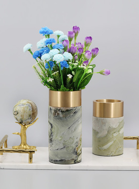 北欧大理石花纹花瓶家居客厅餐桌电视柜样板房摆件插花装饰品花器