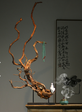 天然实木根艺摆件孤品枯木中式茶室酒店玄关桌面禅意杜鹃根雕装饰