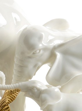 欧式创意母子象玄关客厅摆件陶瓷配铜大象造型装饰品摆件新居礼物