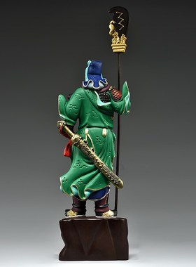 彩绘木雕关公像摆件家用财神客厅玄关装饰工艺品公司店铺开业送礼