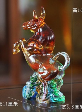 琉璃福牛摆件居家客厅办公桌面摆放装饰开业祝福商务送礼手工艺品