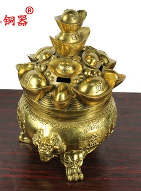 宇卓铜器纯铜聚宝盆黄铜聚宝盆三足开盖聚宝盆工艺品摆件
