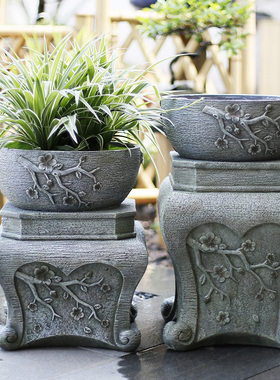 创意庭院装饰花园石墩摆件中式户外院子个性造景仿人造石水泥花盆